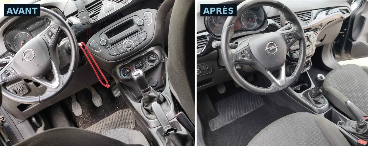 Avant après : nettoyage intérieur complet d'un véhicule à La Rochelle